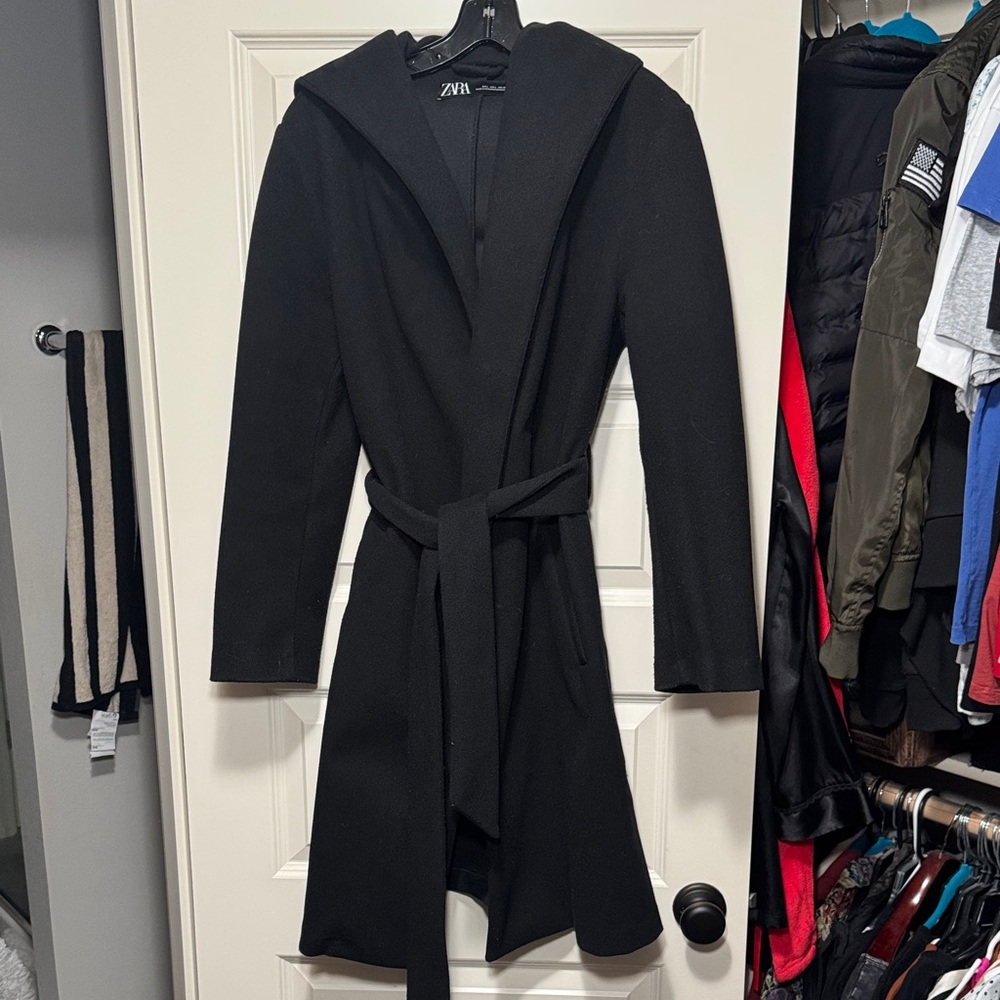 Zara Elegant Black Belted Coat